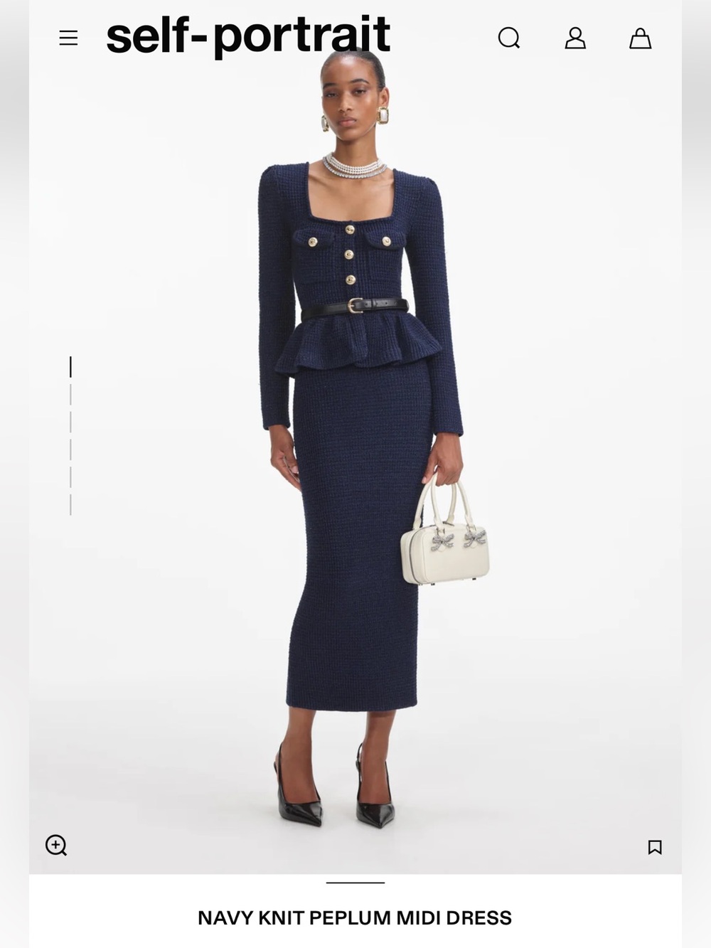 Self-Portrait Navy Peplum Knit Midi Skirt Dress ( belt not included)